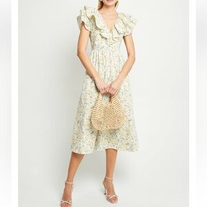 O.P.T. Floral Kate Midi‎ Dress Cottagecore Ruffle Coquette Garden Wmn’s M
